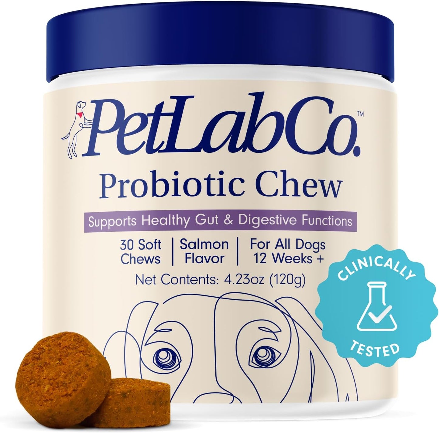 Probiotics for Dogs, Support Gut Health, Diarrhea, Digestive Health & Seasonal Allergies - Pork Flavor - 30 Soft Chews - Packaging May Vary