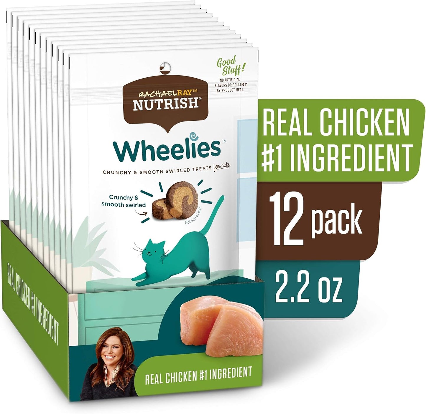 Nutrish Rachael Ray Wheelies Cat Treats, Chicken, 2.2 Ounces (Pack of 12)