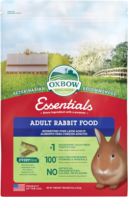 Essentials Adult Rabbit Food - All Natural Adult Rabbit Pellets - Veterinarian Recommended- No Seeds, Fruits, or Artificial Ingredients- All Natural Vitamins & Minerals- Made in the USA- 10 Lb.