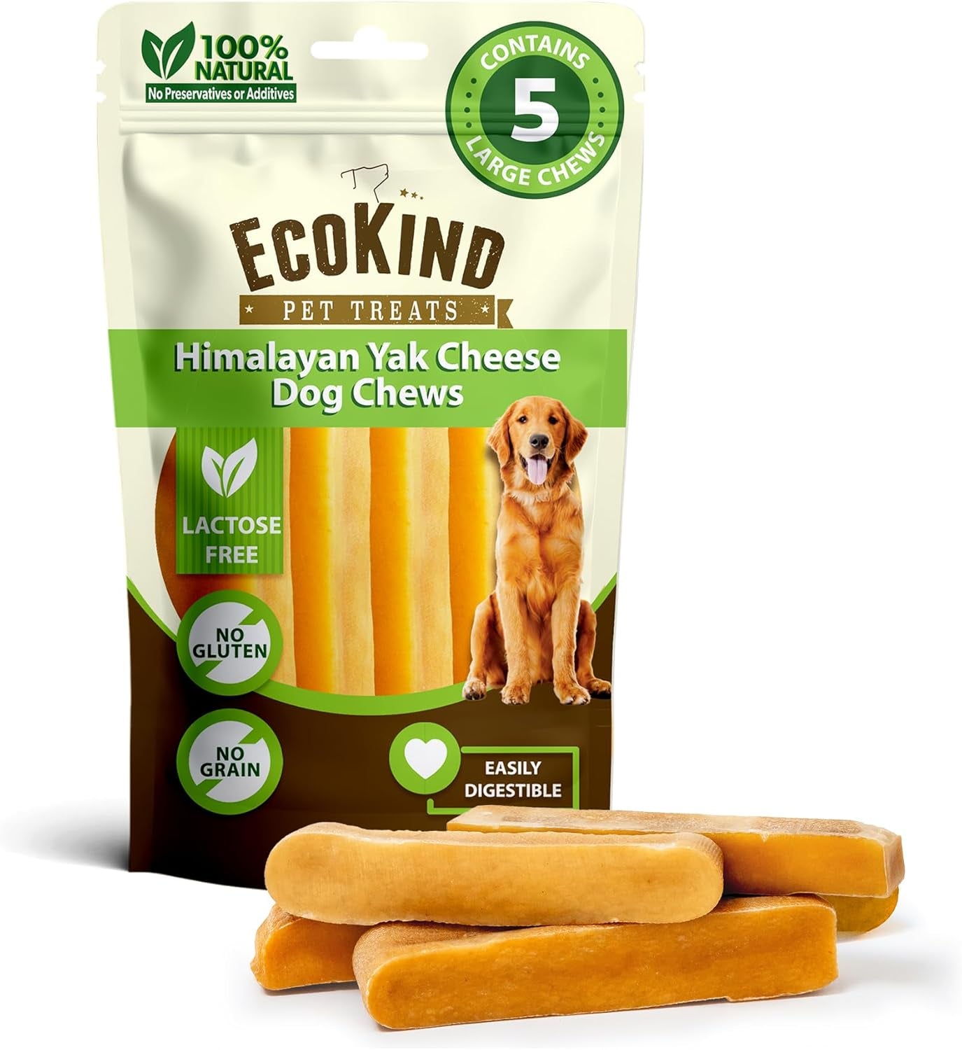 Ecokind Premium Gold Yak Cheese Himalayan Dog Chews, Dog Treats Large Breed, All Natural, High Protein, for Aggressive Chewers