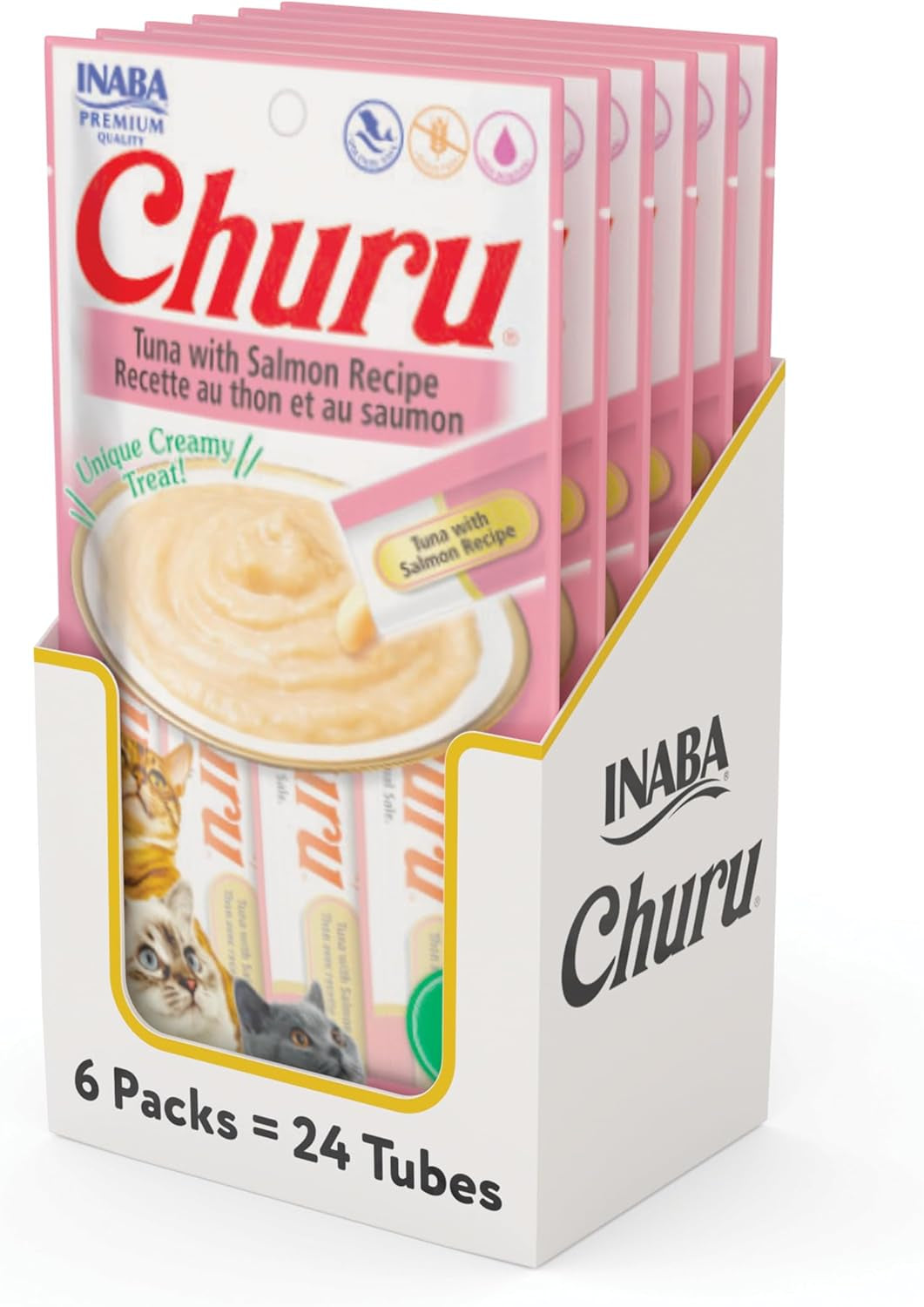 Churu Cat Treats, Grain-Free, Lickable, Squeezable Creamy Purée Cat Treat/Topper with Vitamin E & Taurine, 0.5 Ounces Each Tube, 50 Tubes, Tuna & Chicken Variety