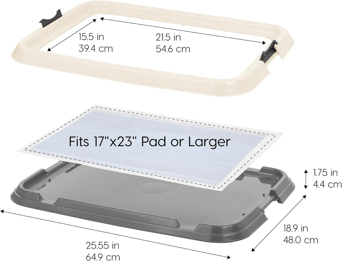 IRIS USA Pee Pad Holder, Secured Latches, Non-Skid Rubber Feet, High Polish Finish for Easy Cleaning, Leak Protection Indoor Potty Tray