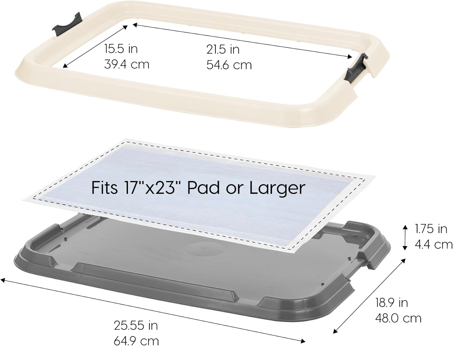 IRIS USA Pee Pad Holder, Secured Latches, Non-Skid Rubber Feet, High Polish Finish for Easy Cleaning, Leak Protection Indoor Potty Tray