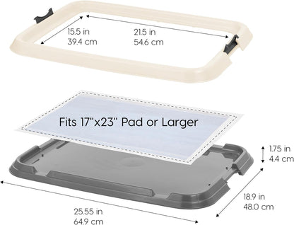 IRIS USA Pee Pad Holder, Secured Latches, Non-Skid Rubber Feet, High Polish Finish for Easy Cleaning, Leak Protection Indoor Potty Tray