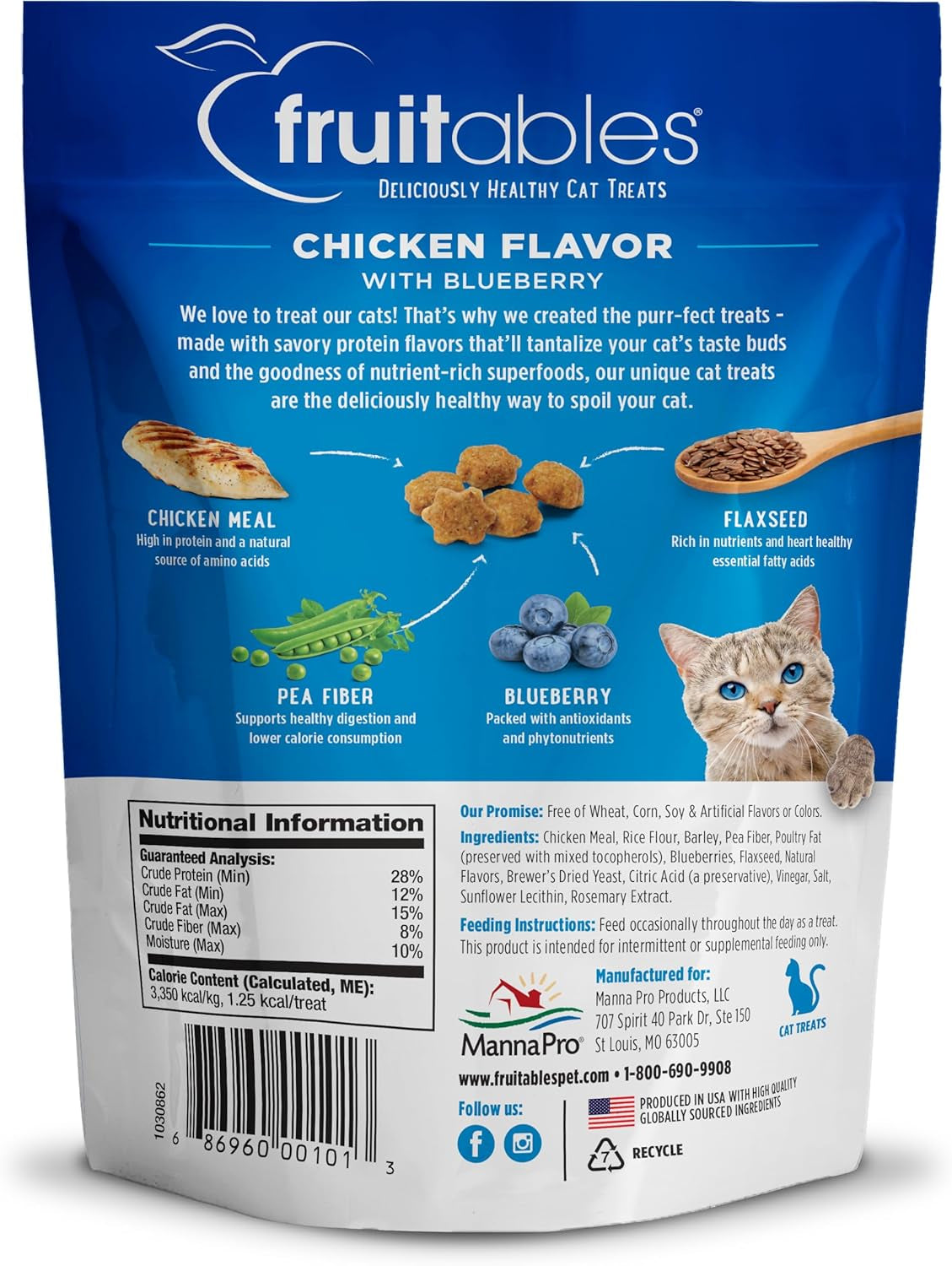 Fruitables Cat Treats - Crunchy Treats for Cats - Healthy Low Calorie Treats Packed with Protein - Free of Wheat, Corn and Soy