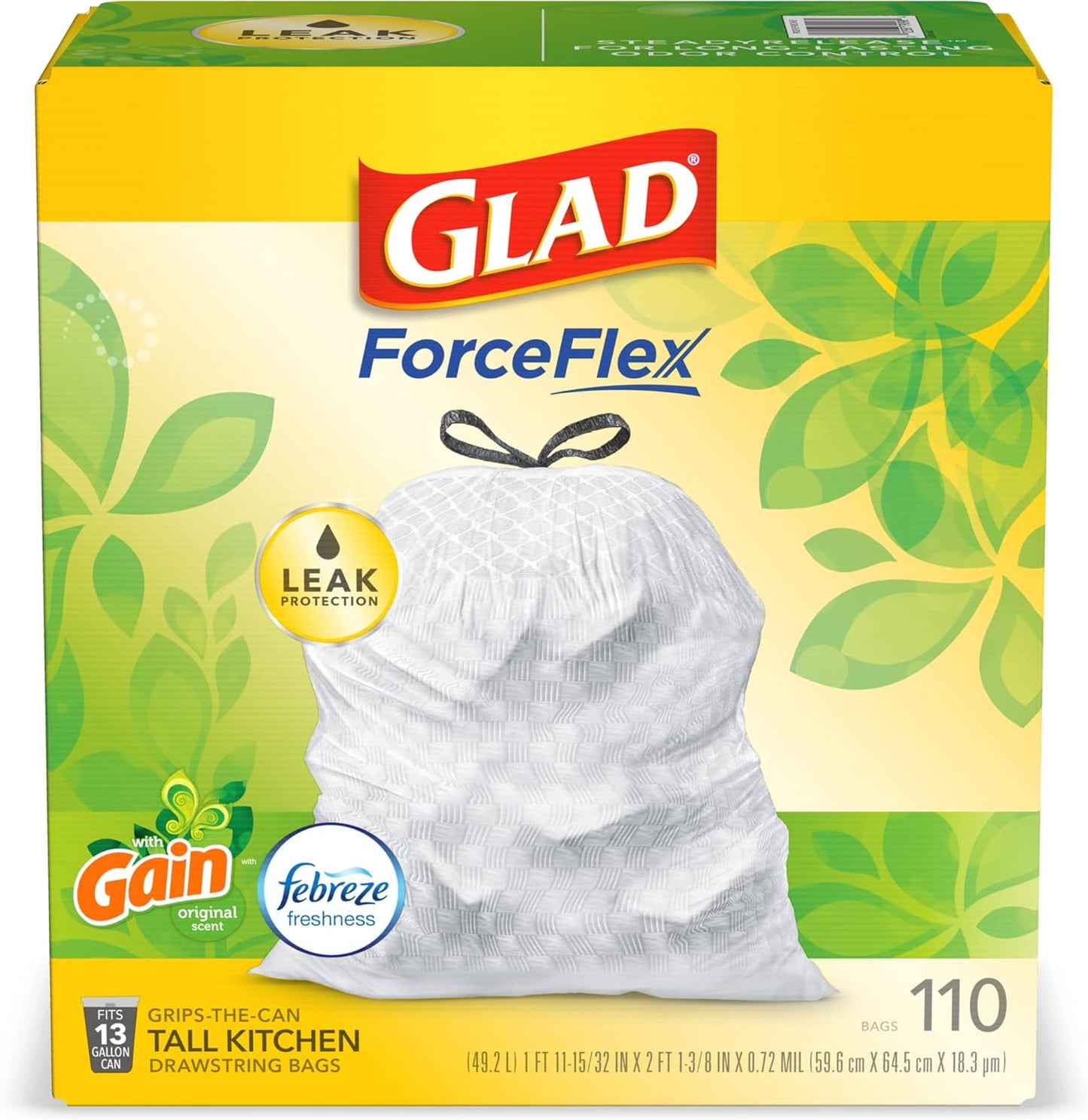 Advanced Clumping Cat Litter with Gain, 37 Lbs Total, Extra Large (2 Pack of 18.5Lb Boxes) + Glad Forceflex Protection Series Tall Trash Bags with Febreze, 13 Gal, 110 Ct