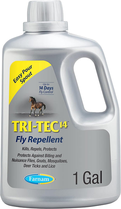 Farnam Tri-Tec 14 Horse Fly Spray, Kills, Repels, Protects, 128 Ounces, Easy Pour Gallon Refill, 1 Gallon Easy Pour