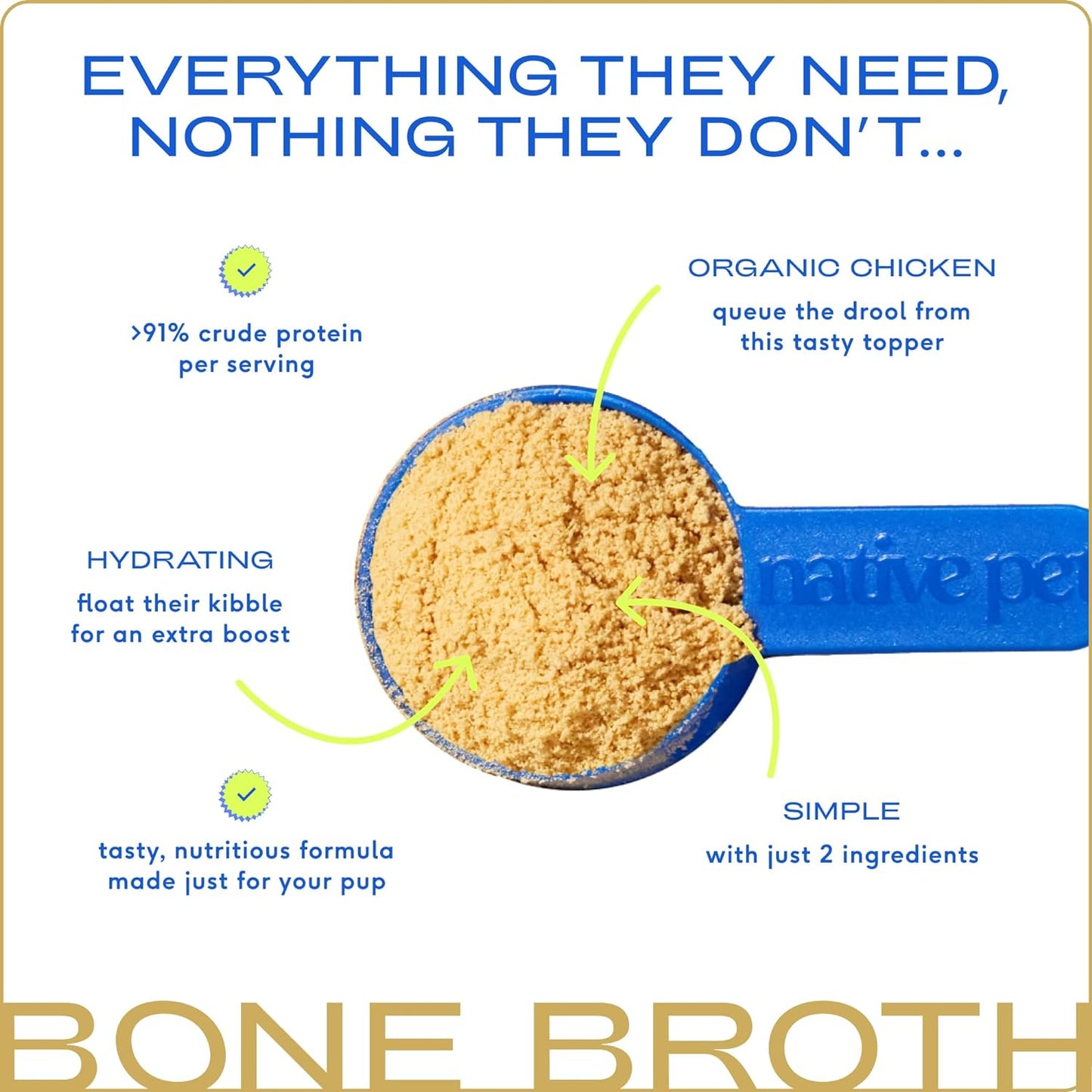 Native Pet Bone Broth for Dogs & Cats - Dog Bone Broth Powder, a Dog Food Topper for Picky Eaters - Cat Broth & Dog Broth - Dog Gravy Topper for Dry Food - Chicken Broth for Dogs & Cats