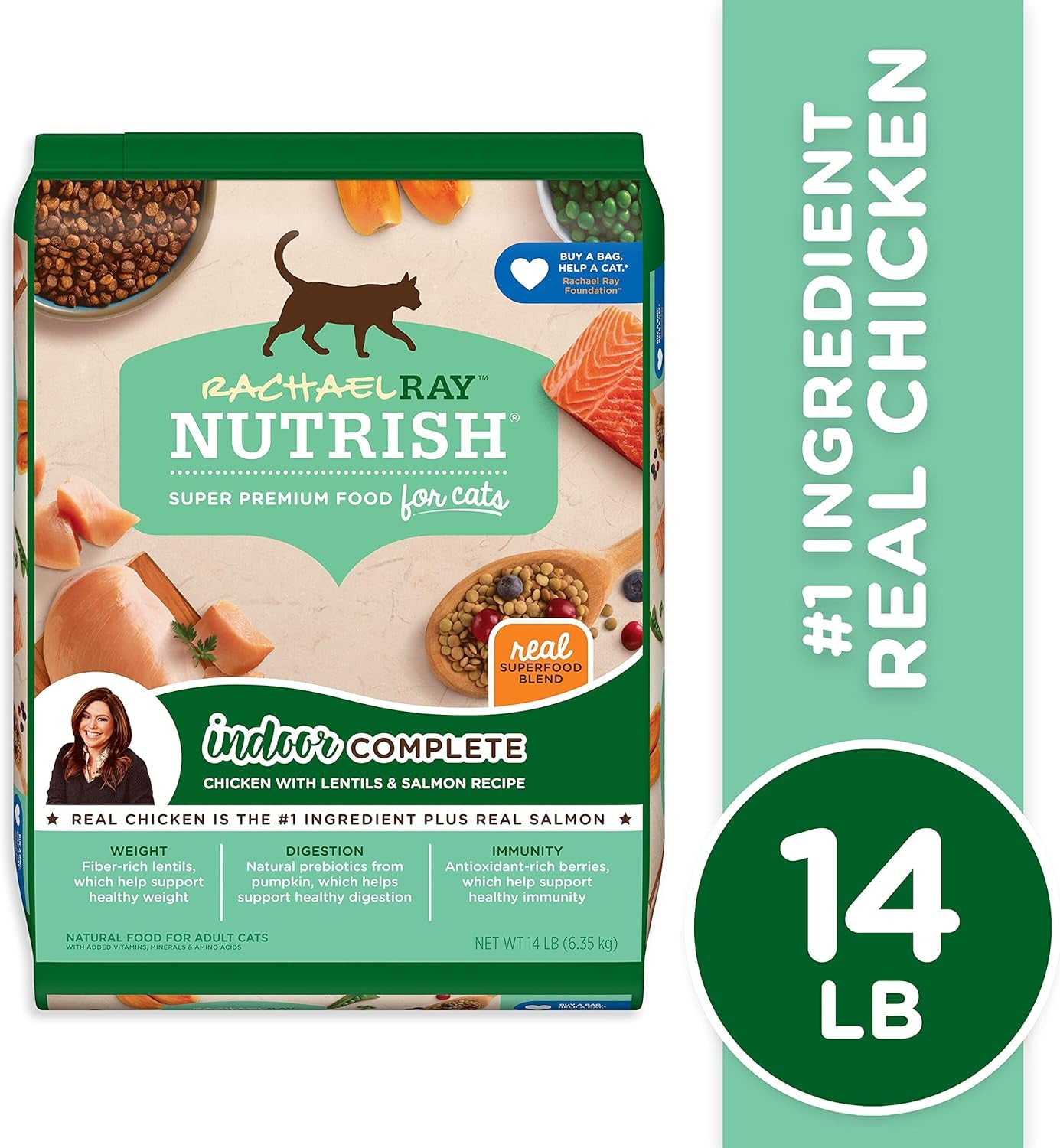 Rachael Ray Nutrish Indoor Complete Premium Natural Dry Cat Food, Chicken with Lentils & Salmon Recipe (Packaging May Vary)