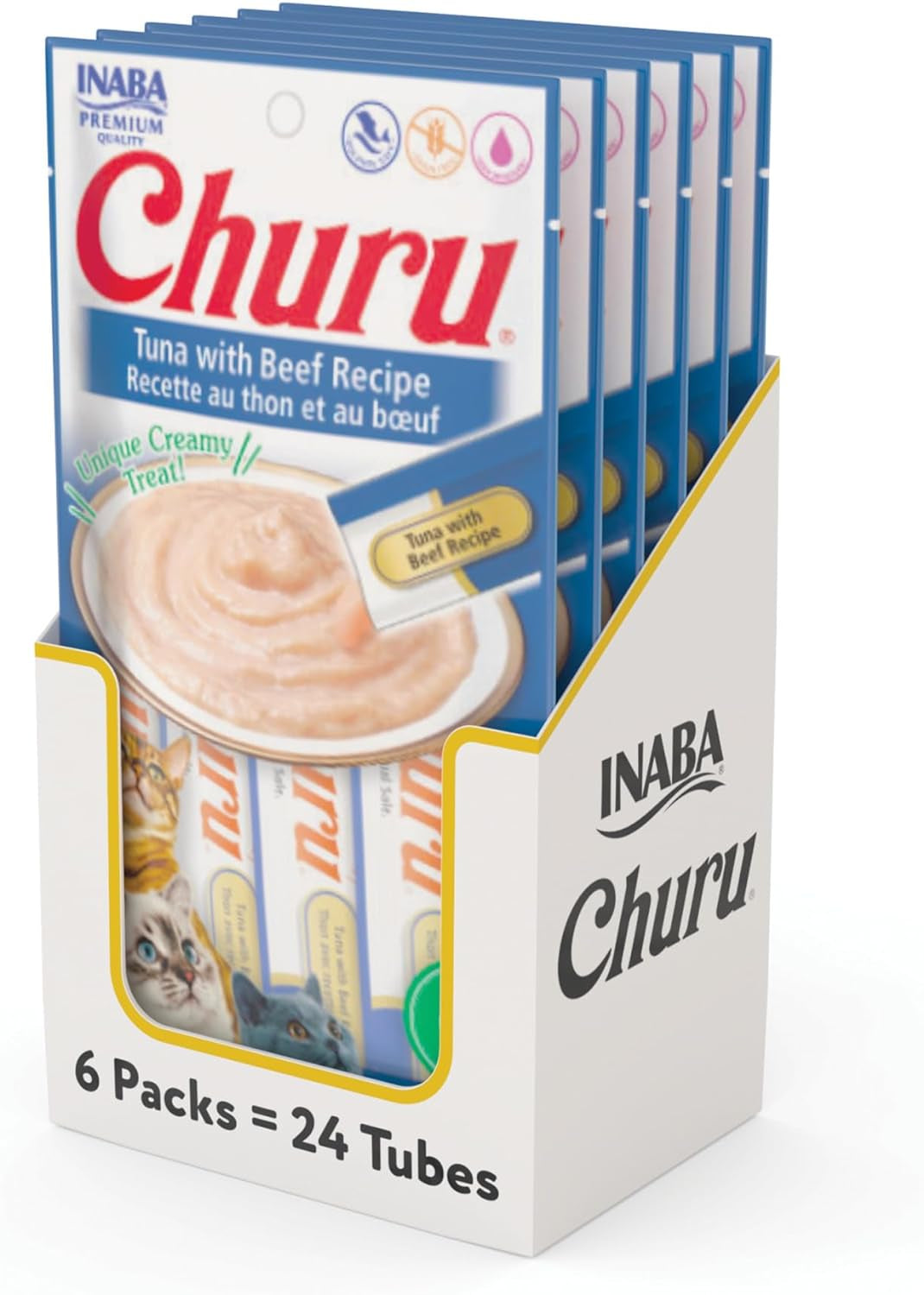 Churu Cat Treats, Grain-Free, Lickable, Squeezable Creamy Purée Cat Treat/Topper with Vitamin E & Taurine, 0.5 Ounces Each Tube, 50 Tubes, Tuna & Chicken Variety