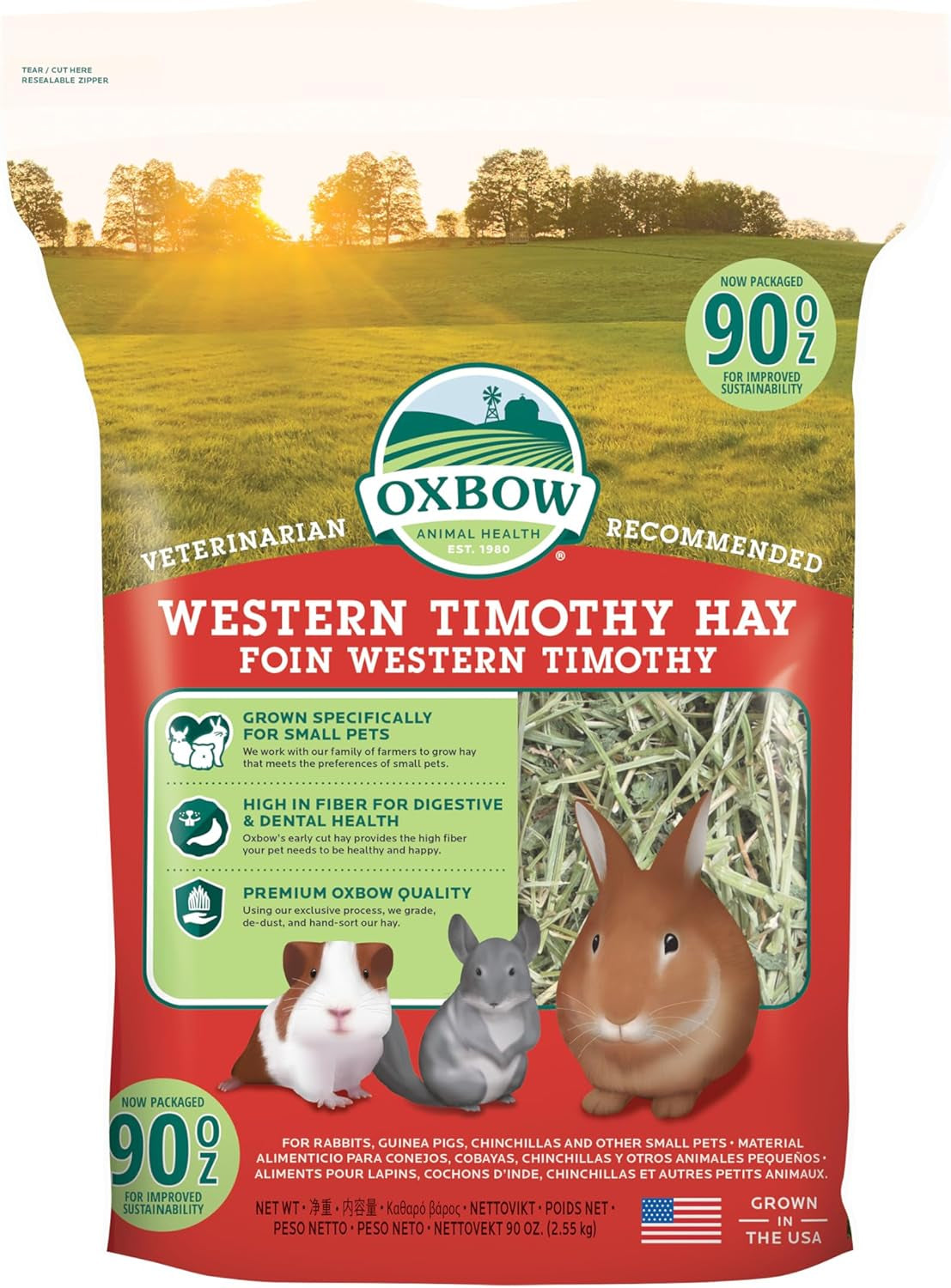 Oxbow Animal Health Western Timothy Hay - All Natural Hay for Rabbits, Guinea Pigs, Chinchillas, Hamsters & Gerbils