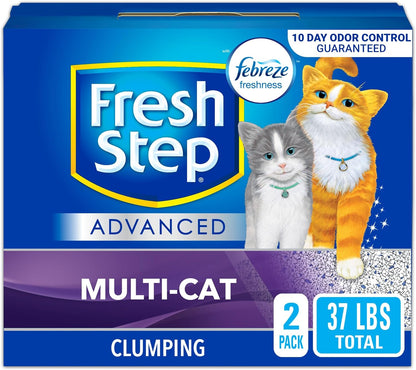 Fresh Step Advanced Multi-Cat Clumping Litter with Febreze Freshness, Fresh Step Clumping Cat Litter Extra Strength Formula with Guaranteed Odor Control