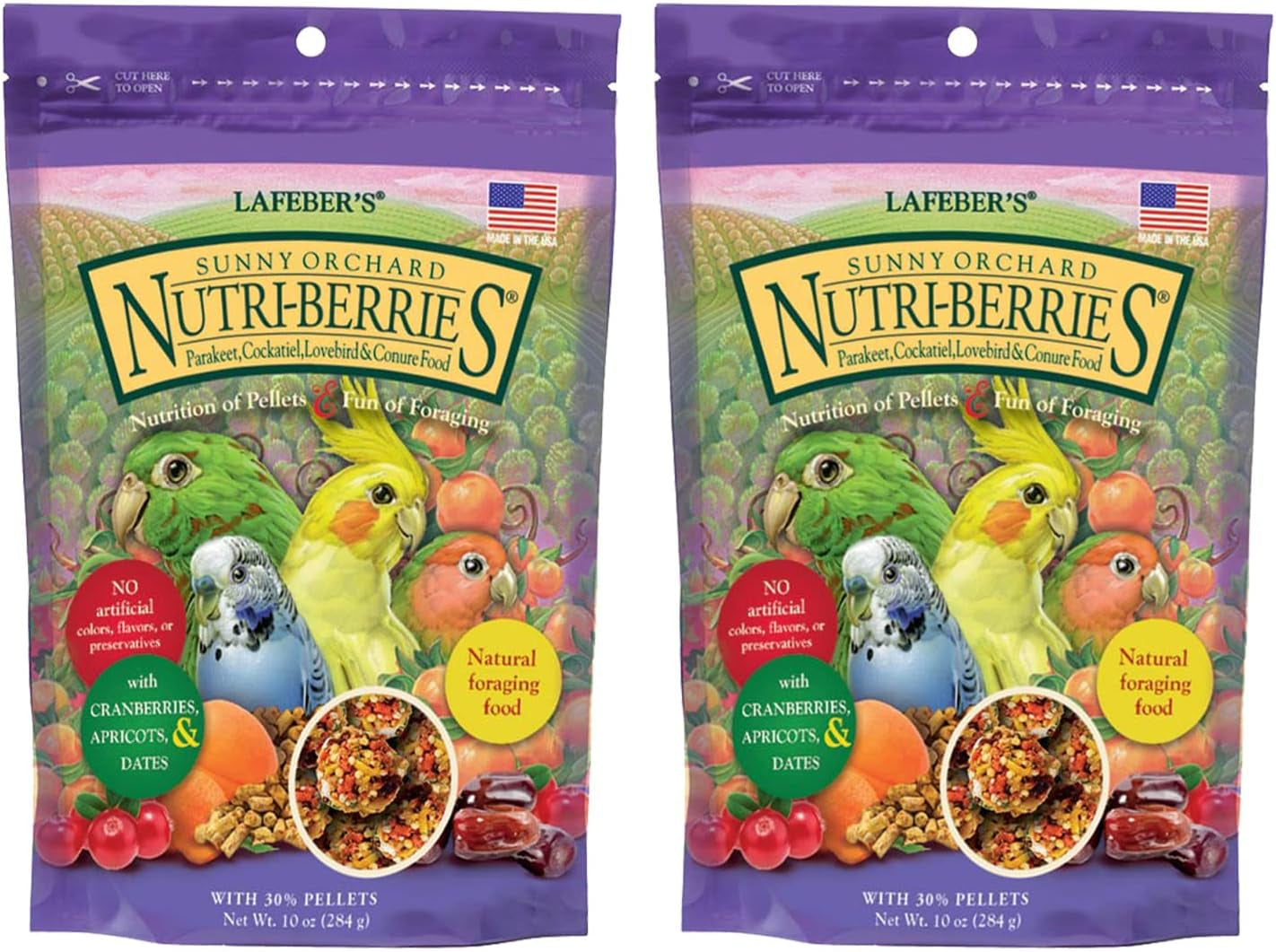 LAFEBER'S Sunny Orchard Nutri-Berries Pet Bird Food, Made with Non-GMO and Human-Grade Ingredients, for Cockatiels Conures Parakeets (Budgies) Lovebirds