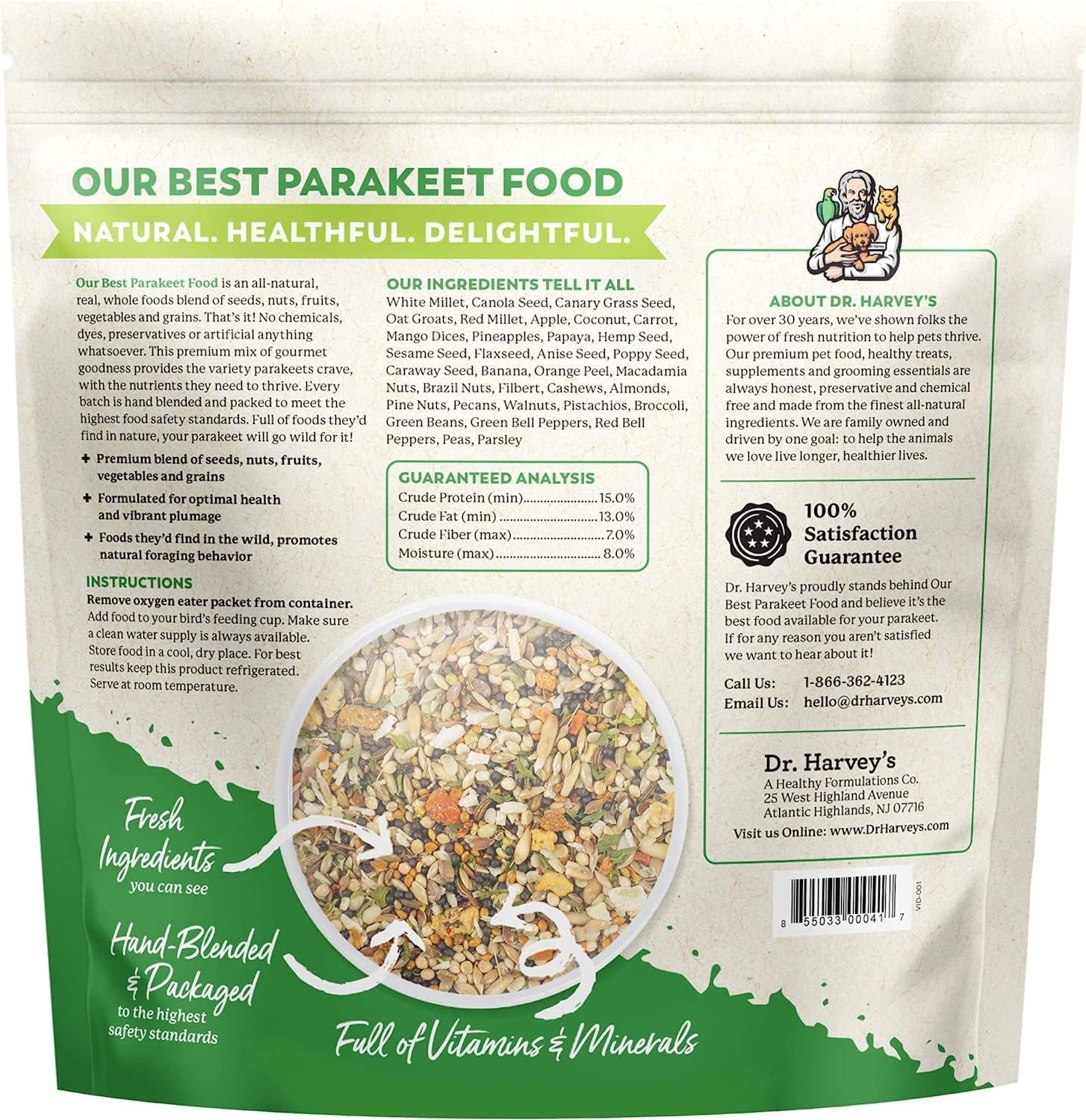 Dr. Harvey'S Our Best Parakeet Food, Wholesome Seeds, Nuts, Fruits, and Vegetable Bird Feed for Budgies and Parakeets