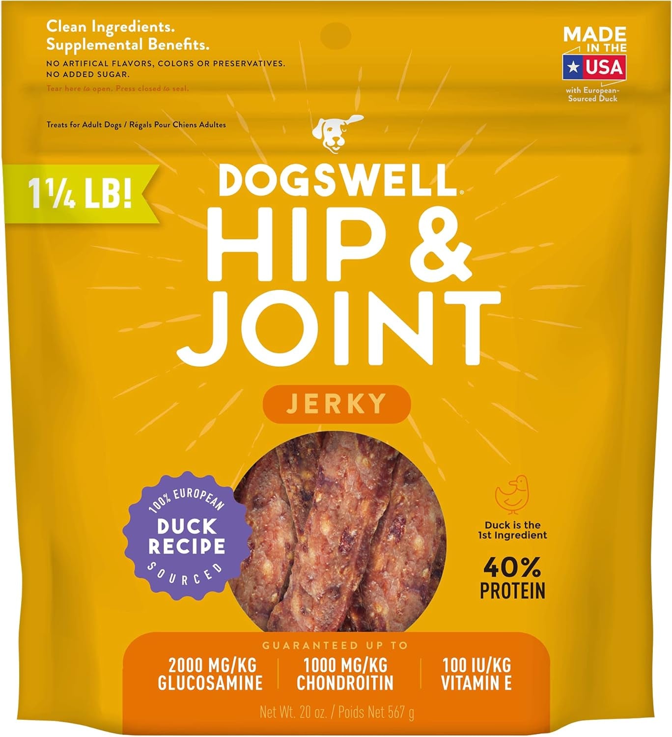 Dogswell Jerky Hip and Joint Dog Treats Grain Free Made in USA Only, Glucosamine and Chondroitin