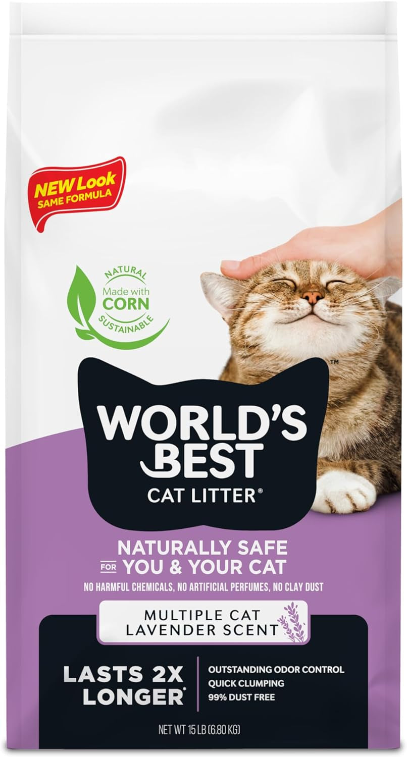 WORLD'S BEST CAT LITTER Multiple Cat Lavender Scented - Natural Ingredients, Quick Clumping, Flushable, 99% Dust Free & Made in USA - Calming Fragrance & Long-Lasting Odor Control