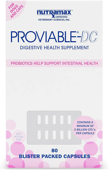 Digestive Health Supplement Multi-Strain Probiotics and Prebiotics for Cats and Dogs - with 7 Strains of Bacteria, 30 Capsules