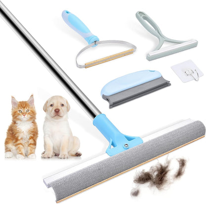 4 Packs Pet Hair Remover Set, Retractable Carpet Scraper Rake, 180°Rotating Dog Shedding Cleaner Tool，Extra-Wide & Metal Edge of Pet Hair Remover for Embedded Fur Removal from Carpet,Stair or Rug