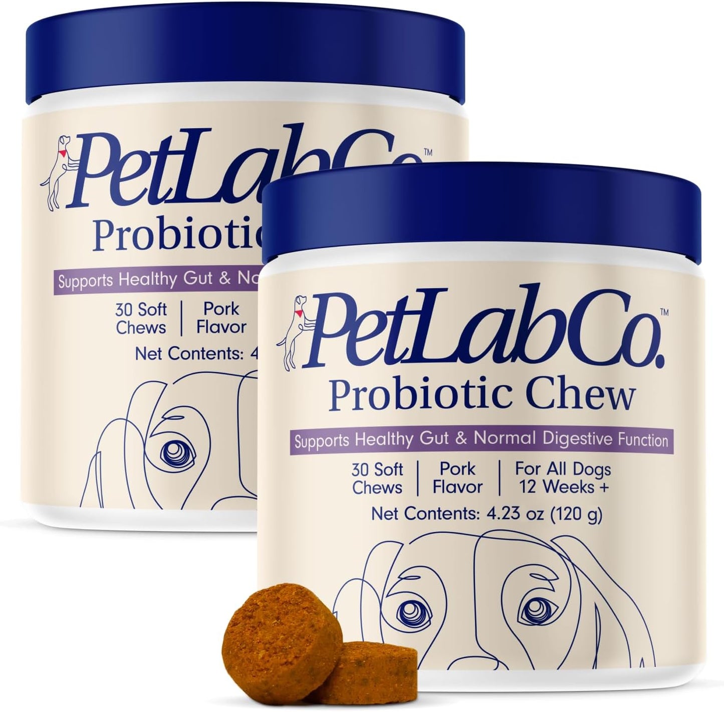 Probiotics for Dogs, Support Gut Health, Diarrhea, Digestive Health & Seasonal Allergies - Pork Flavor - 30 Soft Chews - Packaging May Vary