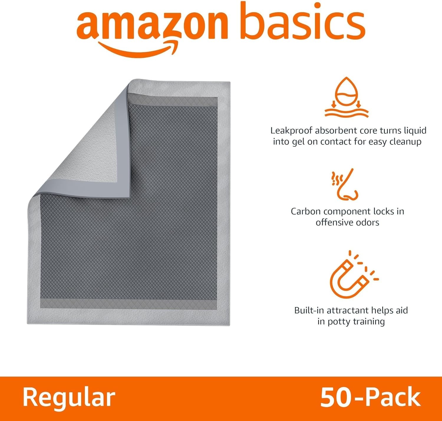 Amazon Basics Dog and Puppy Pee Pads with 5-Layer Leak-Proof Design and Quick-Dry Surface for Potty Training, Odor-Control Carbon