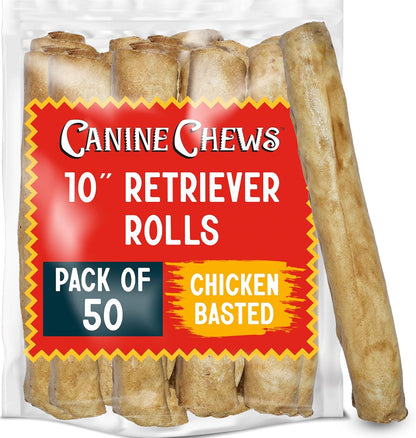 Canine Chews Dog Rawhide Retriever Rolls - Dog Rawhide Chews - 100% Usa-Sourced Natural Beef Raw Hide Dog Bones for Large Dogs - Healthy Single-Ingredient Rawhide Bones Treat