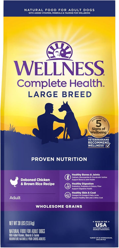 Wellness Complete Health Large Breed Adult Dry Dog Food, No Corn or Wheat, Made in USA with Real Meat, Natural Ingredients, Glucosamine, Probiotics & Omega Fatty Acids