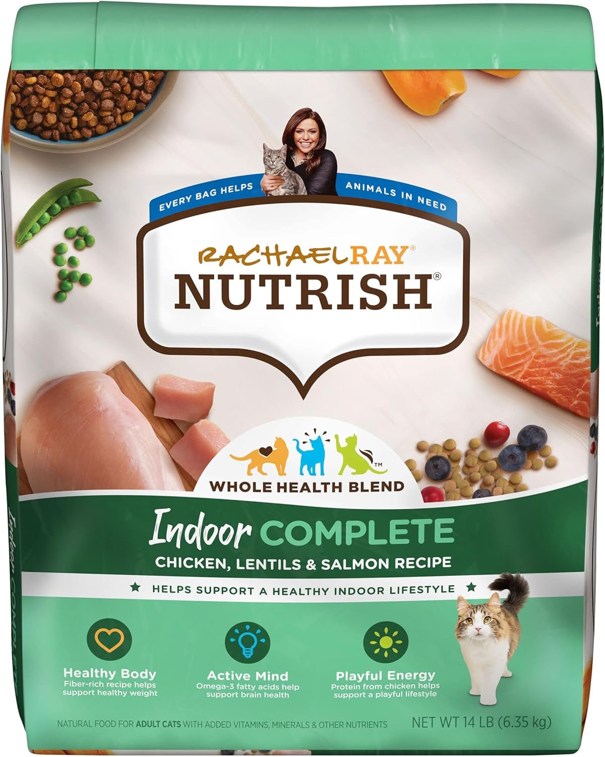 Rachael Ray Nutrish Indoor Complete Premium Natural Dry Cat Food, Chicken with Lentils & Salmon Recipe (Packaging May Vary)