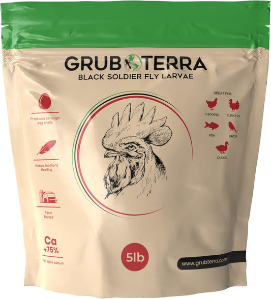 Grubterra Golden Dried Black Soldier Fly Larvae - Premium Supplement to Increase Egg Production for Hen Treats, Bird Feed, Chicken Feeder, Pet Bird Food, and Wildbird Feed
