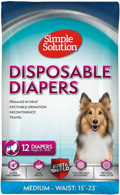 Simple Solution Disposable Dog Diapers for Female Dogs, True Fit, Absorbent, Leak Proof with Wetness Indicator, XL Puppy & Doggie Period Pad and Pee Diaper, for Large Pets