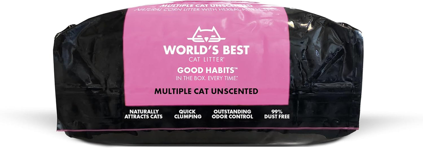 WORLD'S BEST CAT LITTER Good Habits Cat Attract Litter | Natural Plant-Based Attractant | Multicat Flushable Corn Litter | Unscented Odor Control | Low Tracking & Lightweight | Made in USA