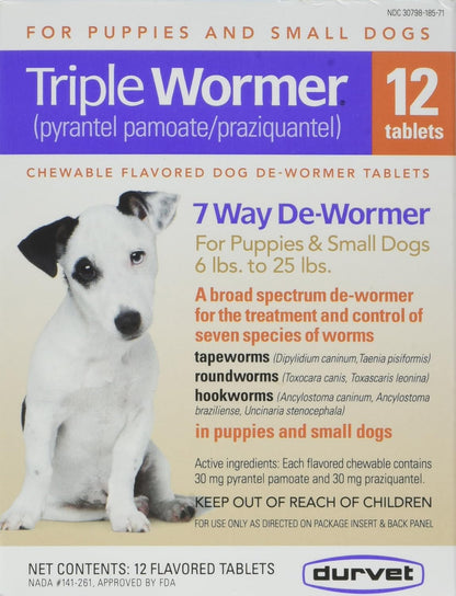 DURVET 12-Pack Triple Wormer Tablets for Puppies and Small Dogs