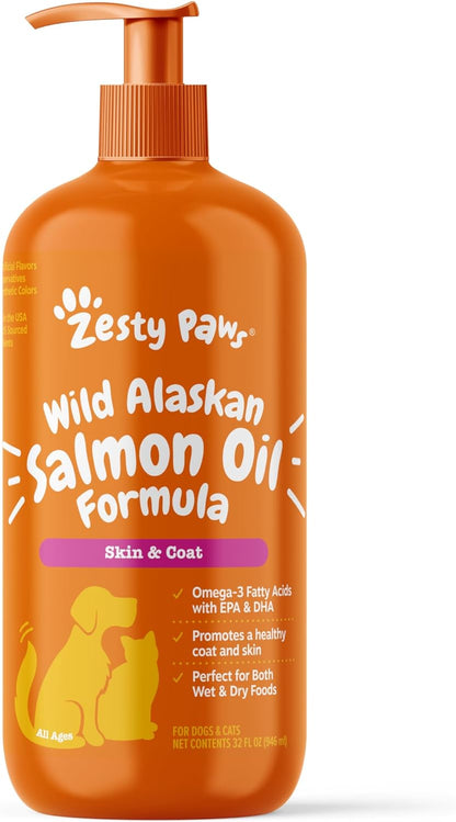 Wild Alaskan Salmon Oil Formula for Dogs & Cats - Omega 3 Skin & Coat Support - Liquid Food Supplement for Pets - Natural EPA + DHA Fatty Acids for Joint Function, Immune & Heart Health 8.5Oz