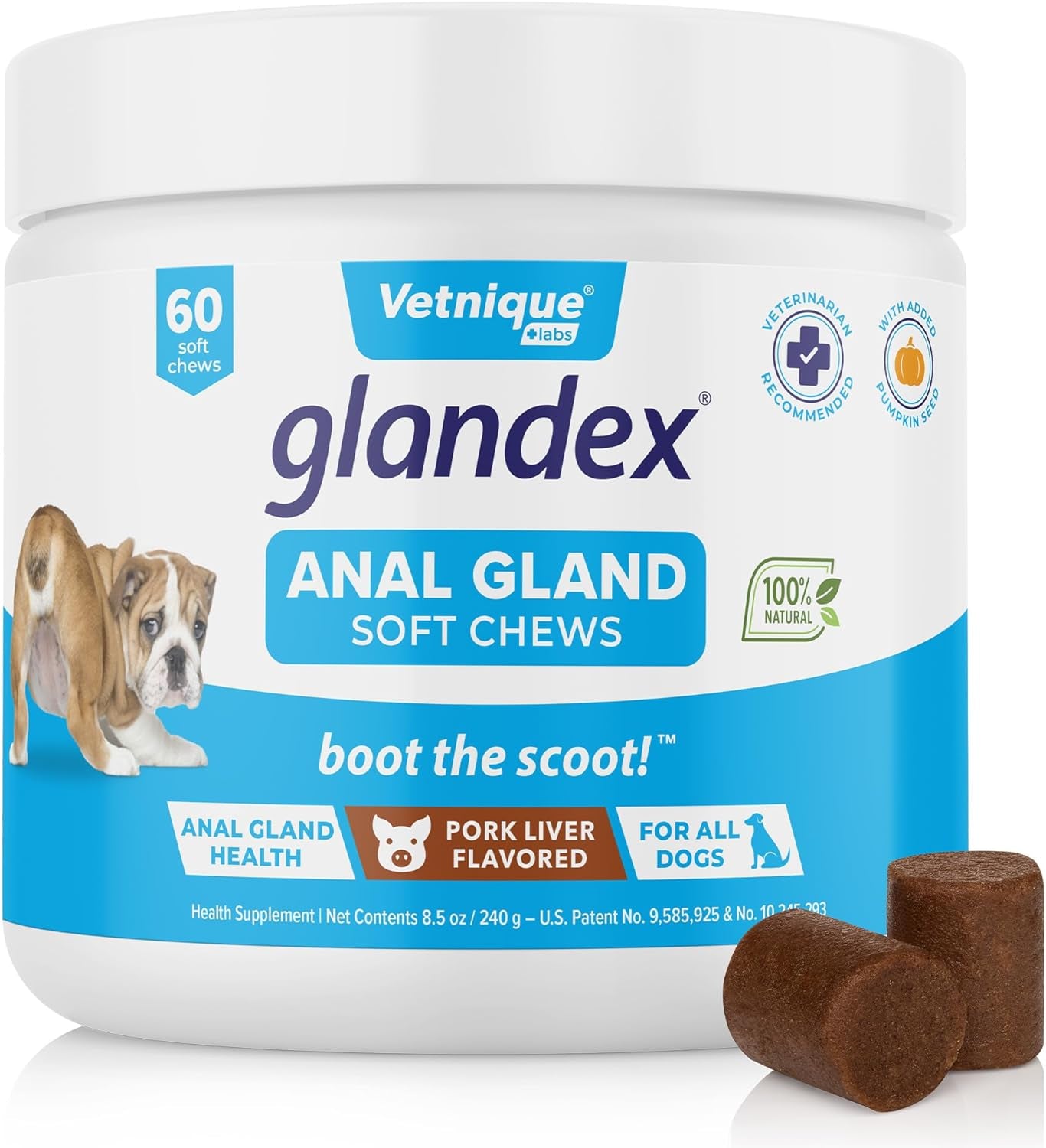 Glandex Anal Gland Soft Chew Treats with Pumpkin for Dogs Digestive Enzymes, Probiotics Fiber Supplement for Dogs Boot the Scoot