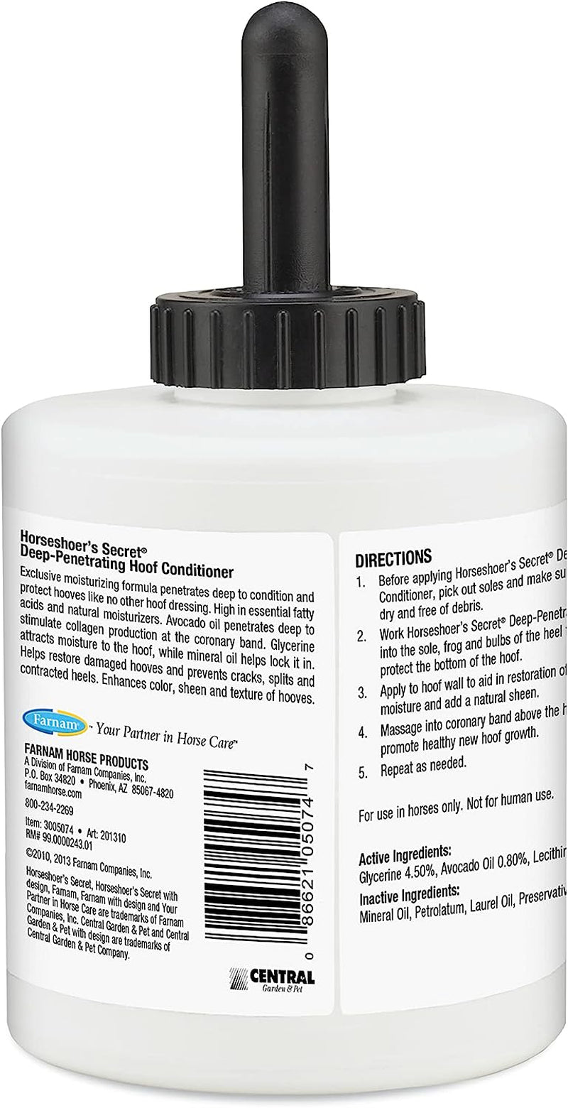 Horseshoer'S Secret Deep-Penetrating Hoof Oil for Horses, Conditions Dry Hooves and Prevents Cracks, Splits and Contracted Heels, Contains Avocado Oil, 32 Oz.