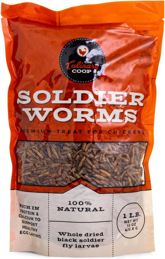 Fluker'S Culinary Coop Premium Chicken Treats, Dried Soldier Worms, Packed with Protein and Calcium, 100% Natural Rich Grubs for Chicken, Backyard Birds, and Reptiles