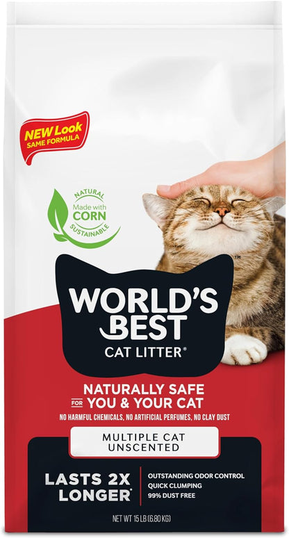 Multiple Cat Unscented, 32-Pounds - Natural Ingredients, Quick Clumping, Flushable, 99% Dust Free & Made in USA - Long-Lasting Odor Control & Easy Scooping