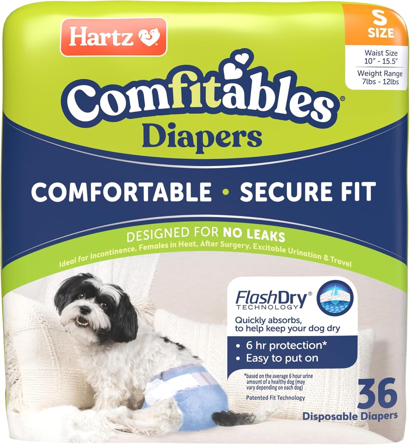 Hartz® Comfitables® Disposable Dog Diapers, Comfortable & Secure Fit, Easy to Put On, Super Absorbent Male and Female Diaper