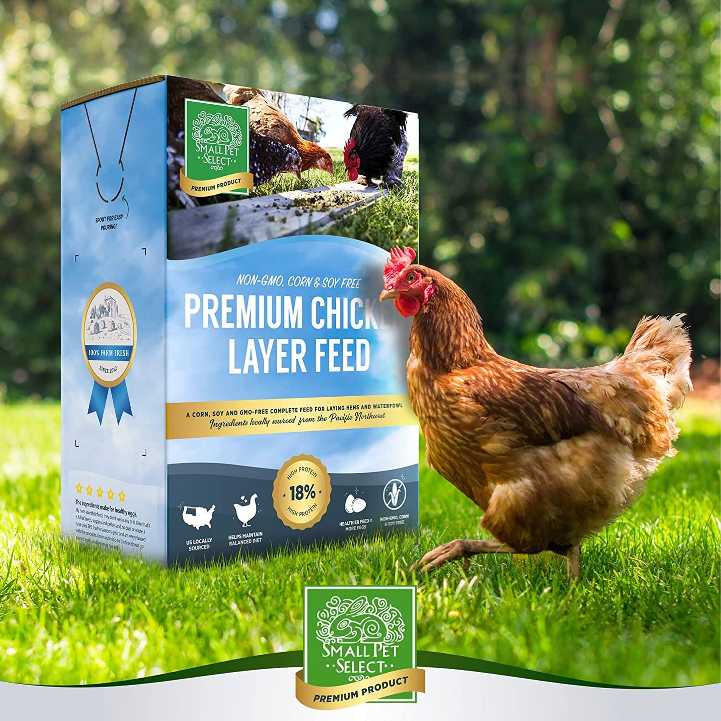 Small Pet Select Chicken Layer Feed Pellets, 18% Protein Level, Corn-Free, Soy-Free, Non-Gmo, All Natural US Locally Sourced Ingredients