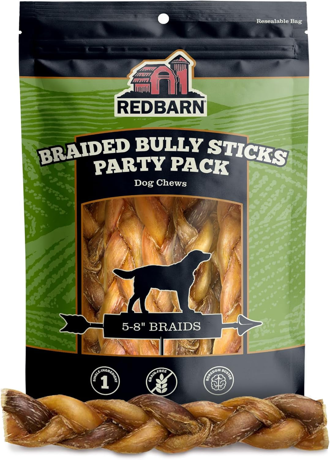 Redbarn Pet Products All Natural, Braided Bully Sticks for Small & Large Dogs - Healthy Long Lasting Beef Chews Variety Party Pack - Single Ingredient Low Odor Rawhide Free