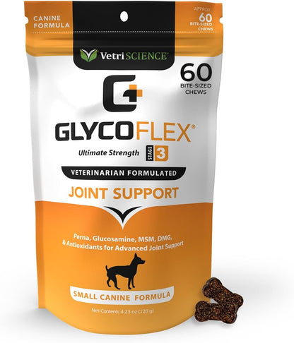 Vetriscience Glycoflex 3 Clinically Proven Hip and Joint Supplement for Dogs - Maximum Strength Dog Supplement with Glucosamine, MSM, Green Lipped Mussel & DMG