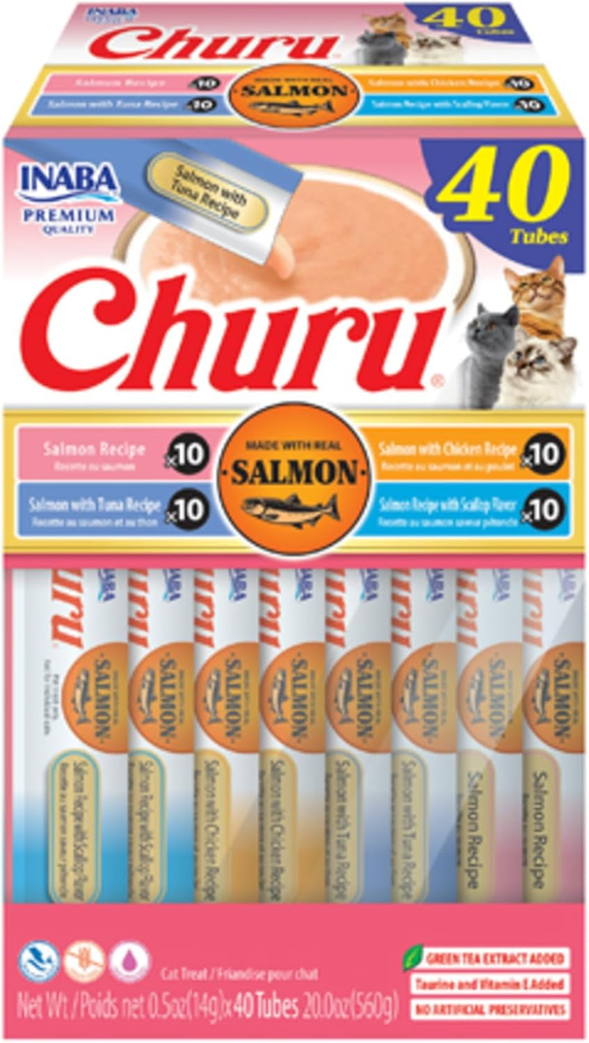 INABA Churu Cat Treats, Lickable, Squeezable Creamy Purée Cat Treat with Green Tea Extract & Taurine