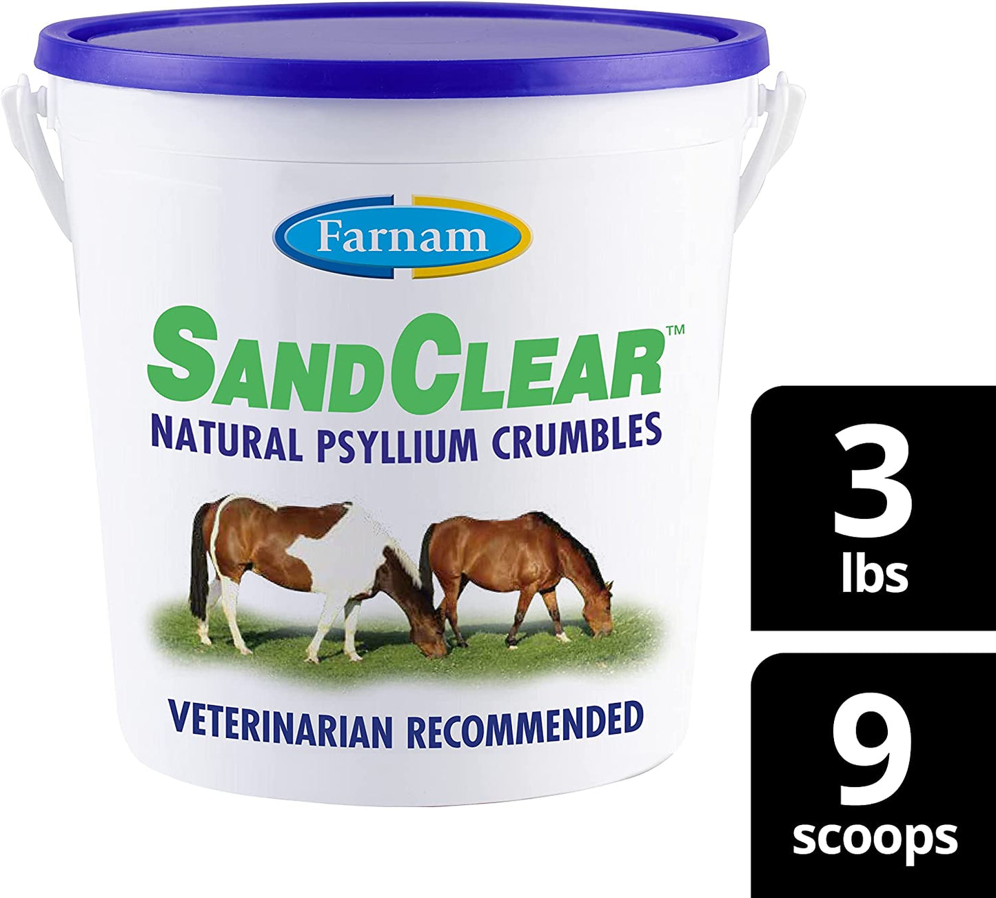 Sand Clear for Horses Natural Psyllium Crumbles, Veterinarian Recommended to Support the Removal of Sand & Dirt from the Ventral Colon, 3 Lbs., 9 Scoops