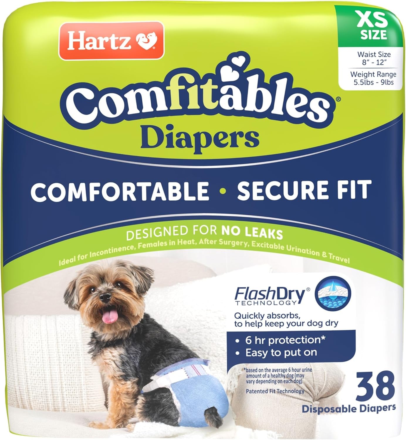 Hartz® Comfitables® Disposable Dog Diapers, Comfortable & Secure Fit, Easy to Put On, Super Absorbent Male and Female Diaper