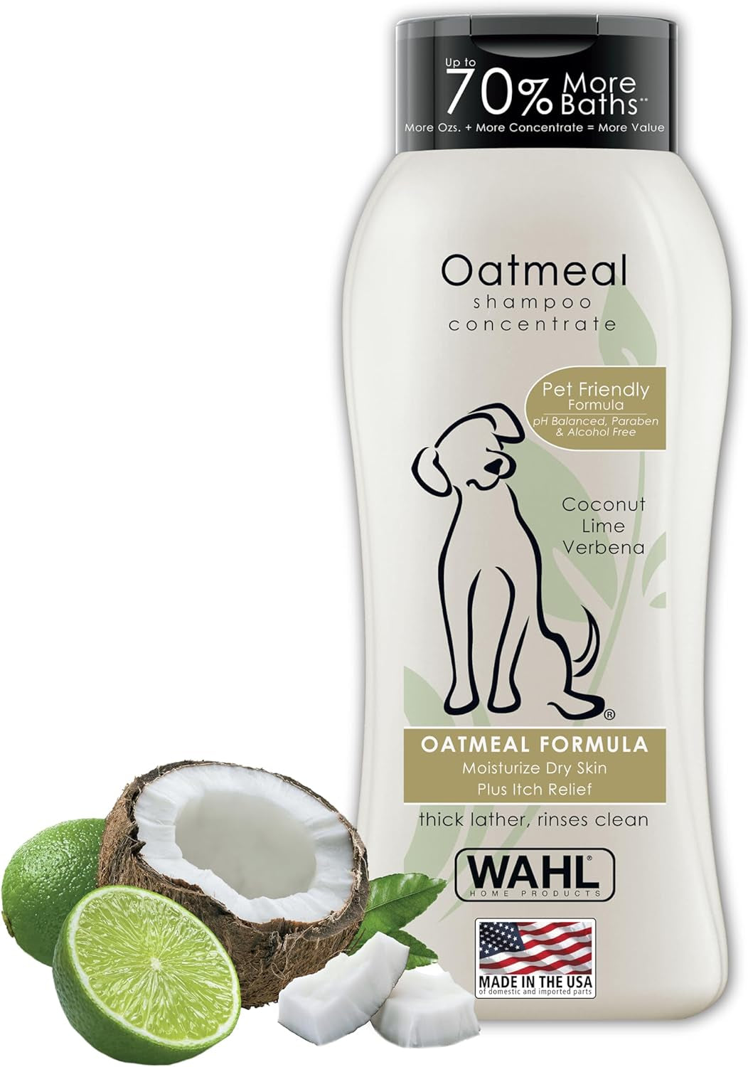 Wahl USA Dry Skin & Itch Relief Pet Shampoo for Dogs – Oatmeal Formula with Coconut Lime Verbena