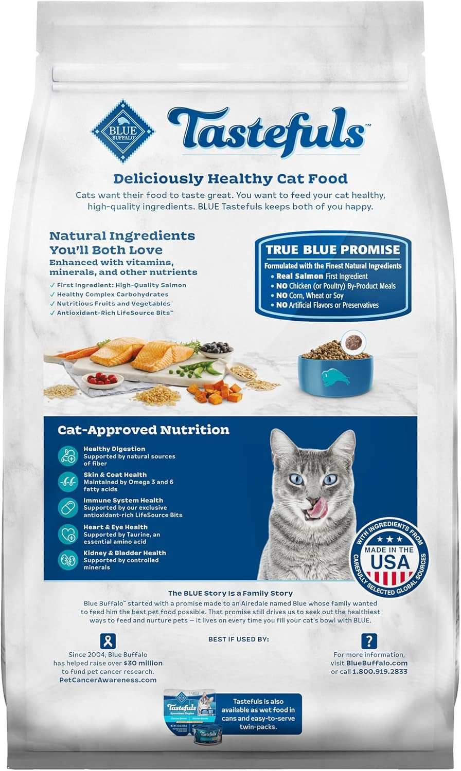 Blue Buffalo Tastefuls Natural Dry Food for Adult Indoor Cats, Salmon & Brown Rice Recipe