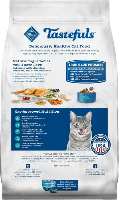 Blue Buffalo Tastefuls Natural Dry Food for Adult Indoor Cats, Salmon & Brown Rice Recipe