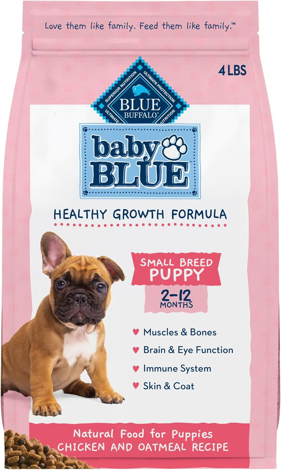 Blue Buffalo Baby BLUE Natural Small Breed Puppy Dry Dog Food, Healthy Growth Formula with DHA, Chicken and Oatmeal Recipe