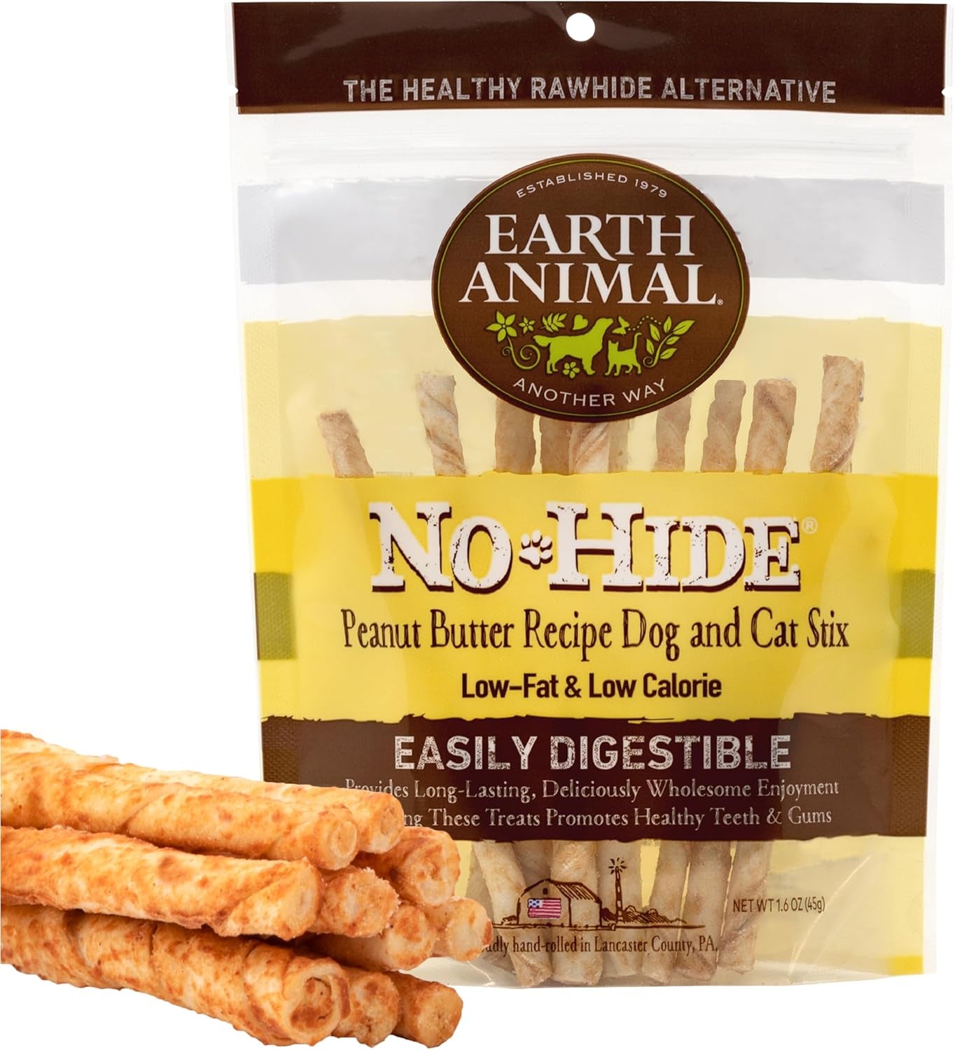 Earth Animal No Hide Stix Flavored Natural Rawhide Free Dog Chews Long Lasting Dog Chew Sticks, Dog Treats for Small Dogs and Cats, Great Dog Chews for Aggressive Chewers