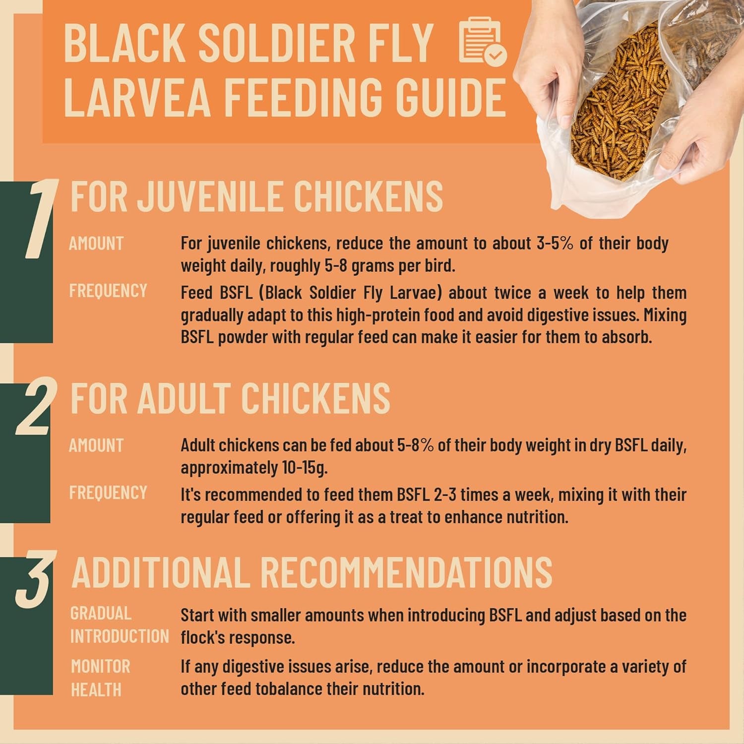 Dried Black Soldier Fly Larvae for Chicken - 85X More Calcium Grubs than Mealworms for Strong Eggshells & Healthy Growth - High Proteinfor Chickens, Birds, Ducks, Geese & Pets