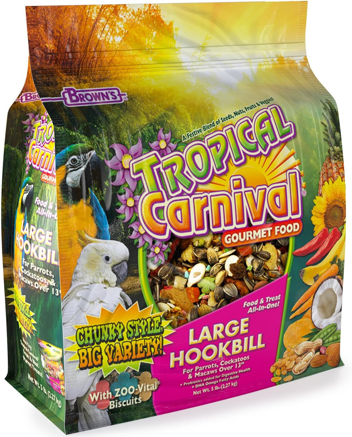 F.M. Brown'S Tropical Carnival Gourmet Large Hookbill Food for Parrots, Cockatoos and Macaws over 13", Vitamin-Nutrient Fortified Daily Diet